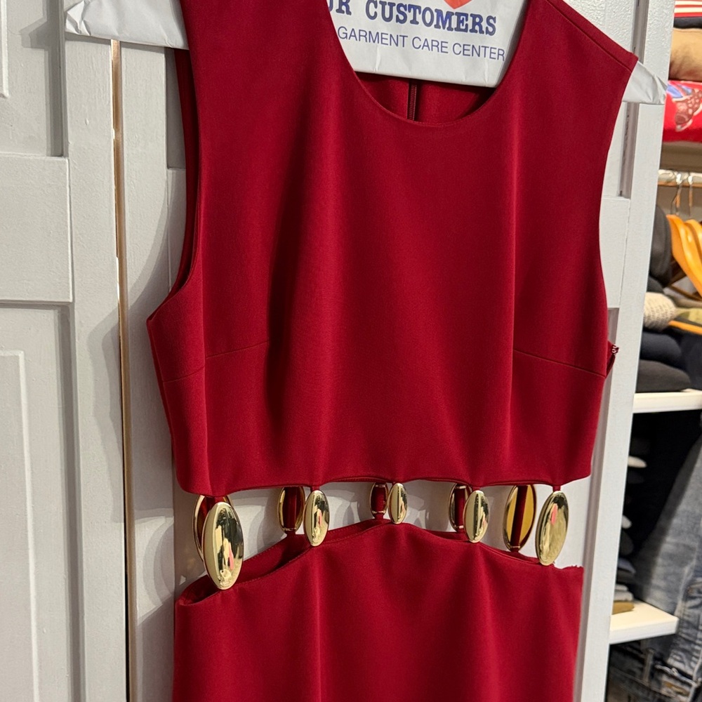 Simkhai Red Cutout Dress with Gold Accent